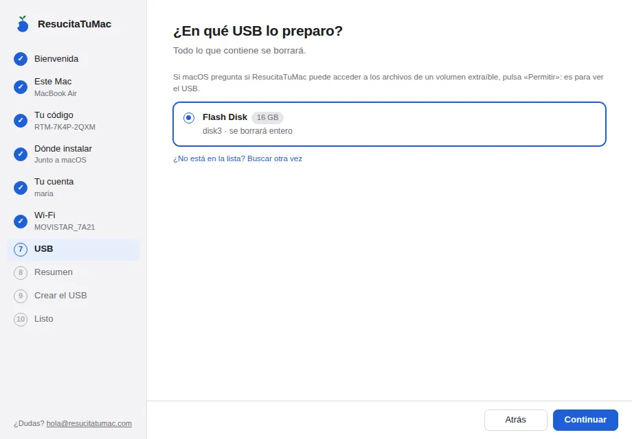Lista de pendrives conectados